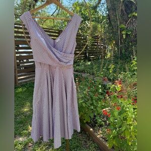 eShakti 100% Cotton Gingham Fit & Flare Midi Dress w/ Pockets – Size 10